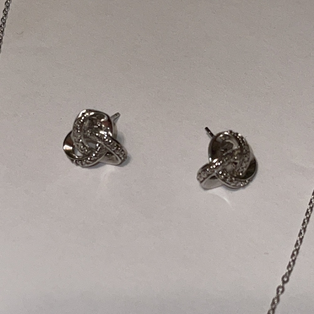 NWOT Diamond Love Knot Set,SS .02twt Diamond Pendant,SS .02twt Diamond Earrings - Picture 13 of 15